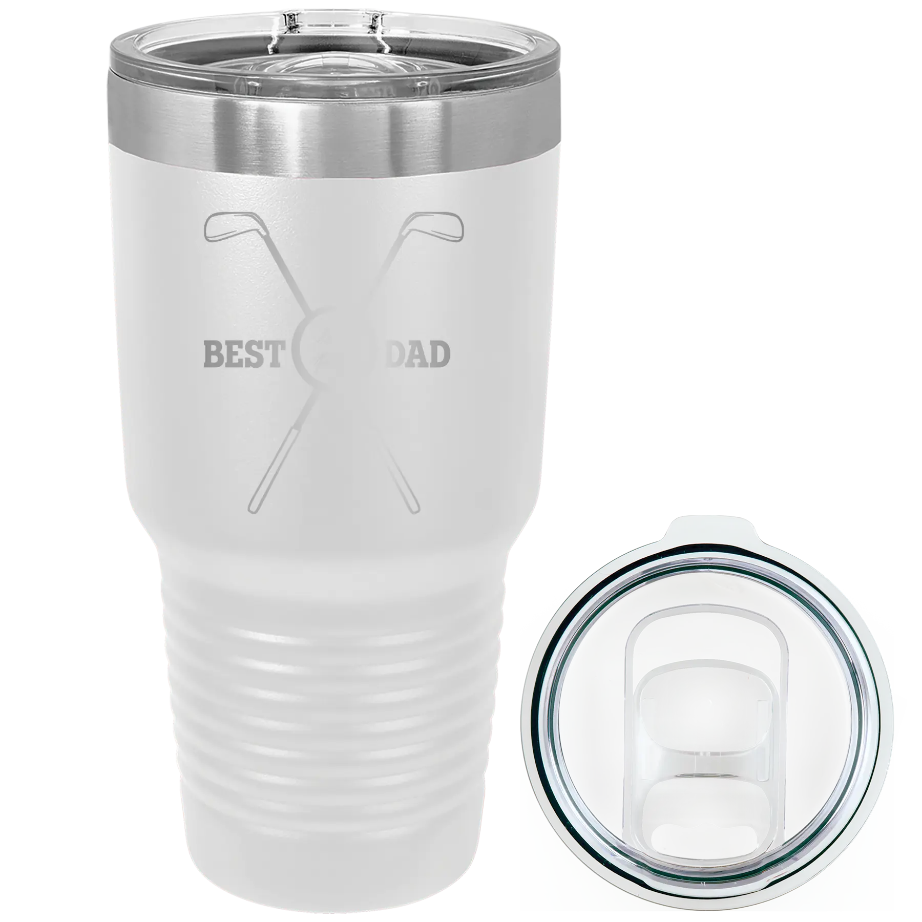 Laser etched white 30 oz vacuum insulated tumbler with 'By Par' design