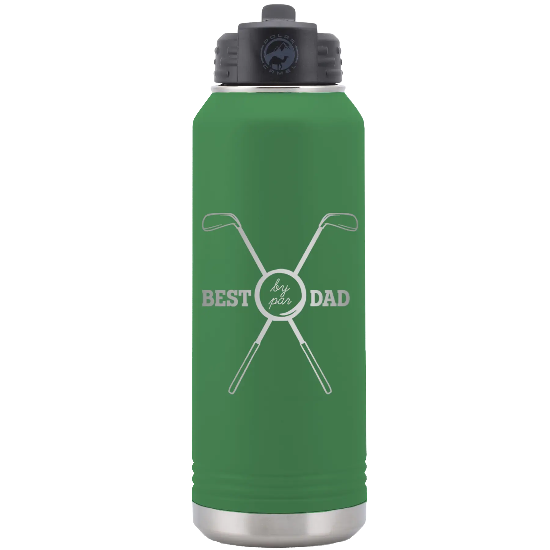 Laser etched green 32 oz vacuum insulated water bottle with 'By Par' design