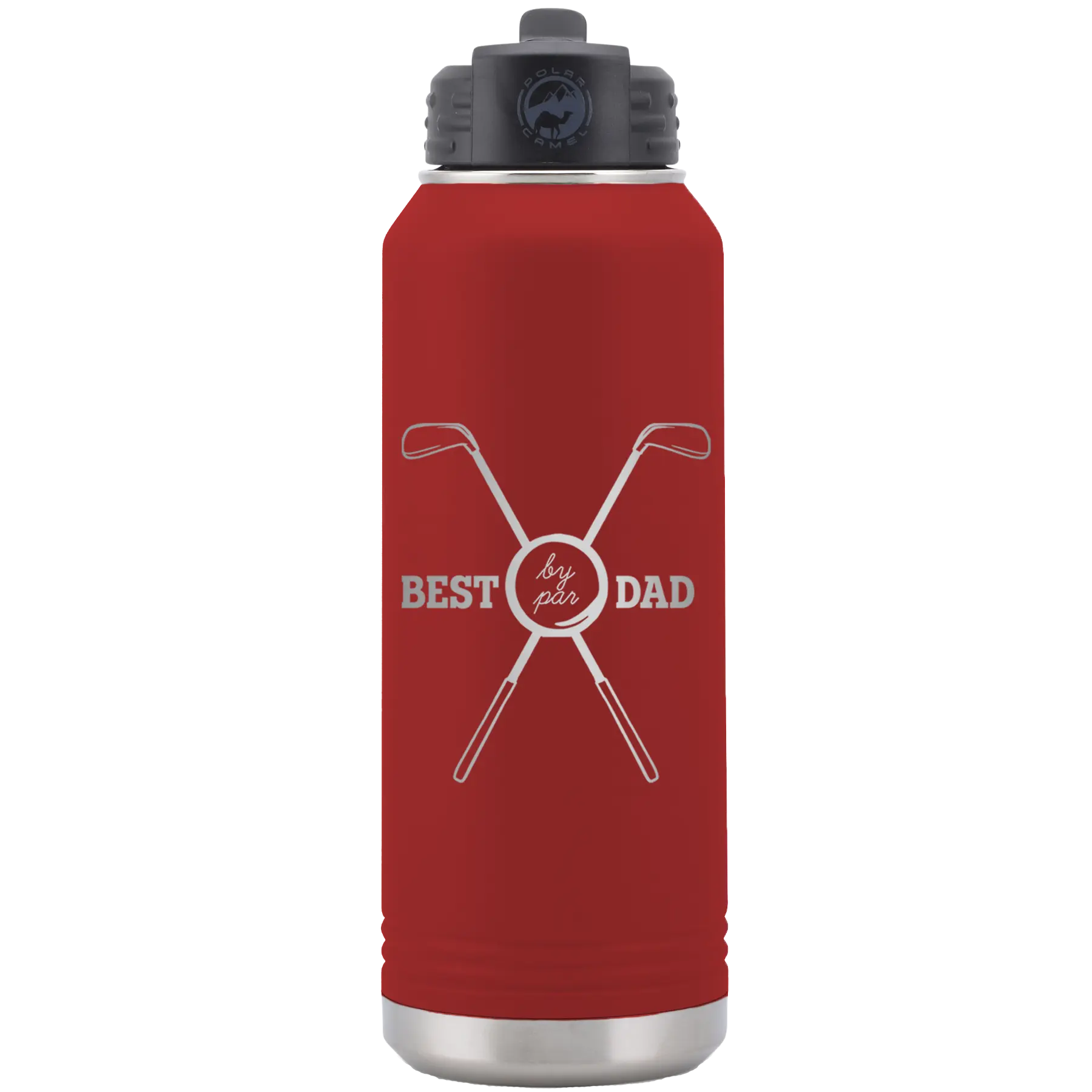 Laser etched maroon 32 oz vacuum insulated water bottle with 'By Par' design