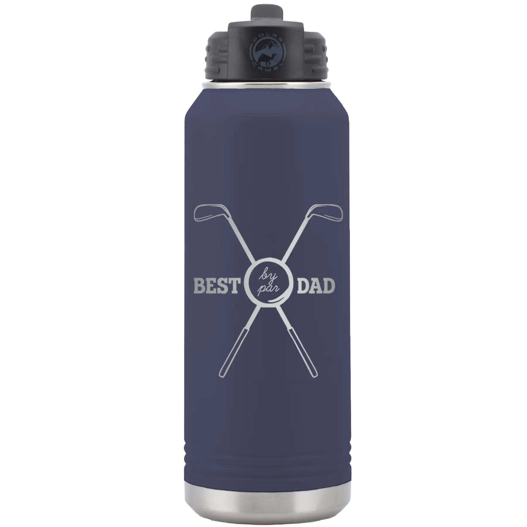 Laser etched navy 32 oz vacuum insulated water bottle with 'By Par' design