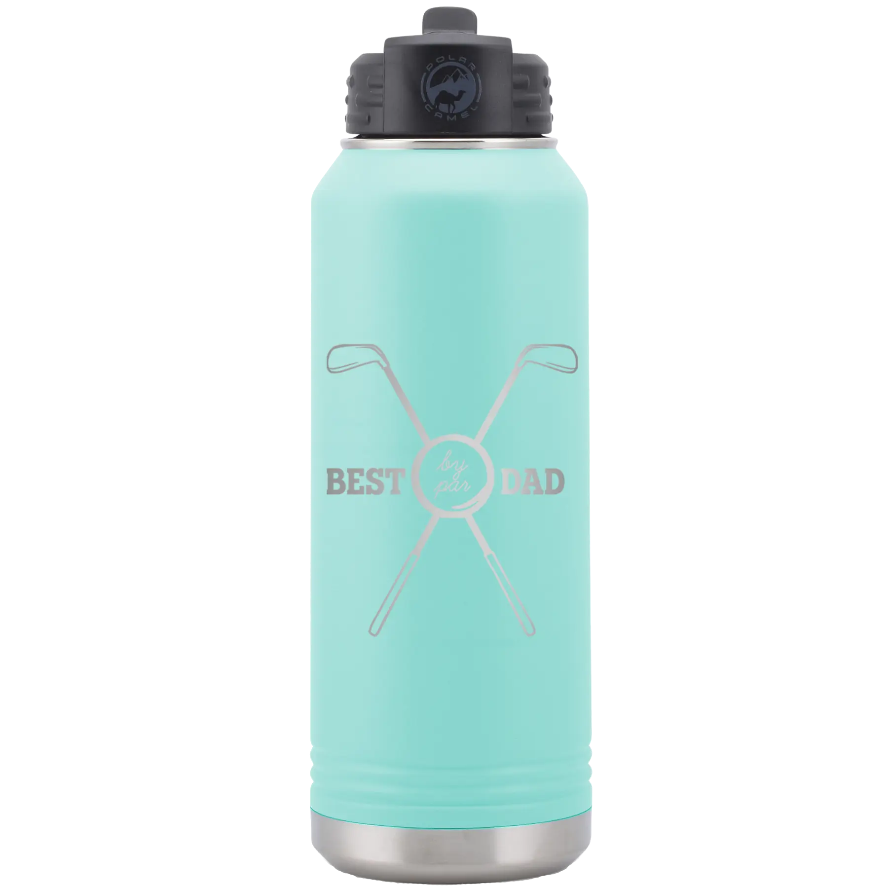 Laser etched teal 32 oz vacuum insulated water bottle with 'By Par' design