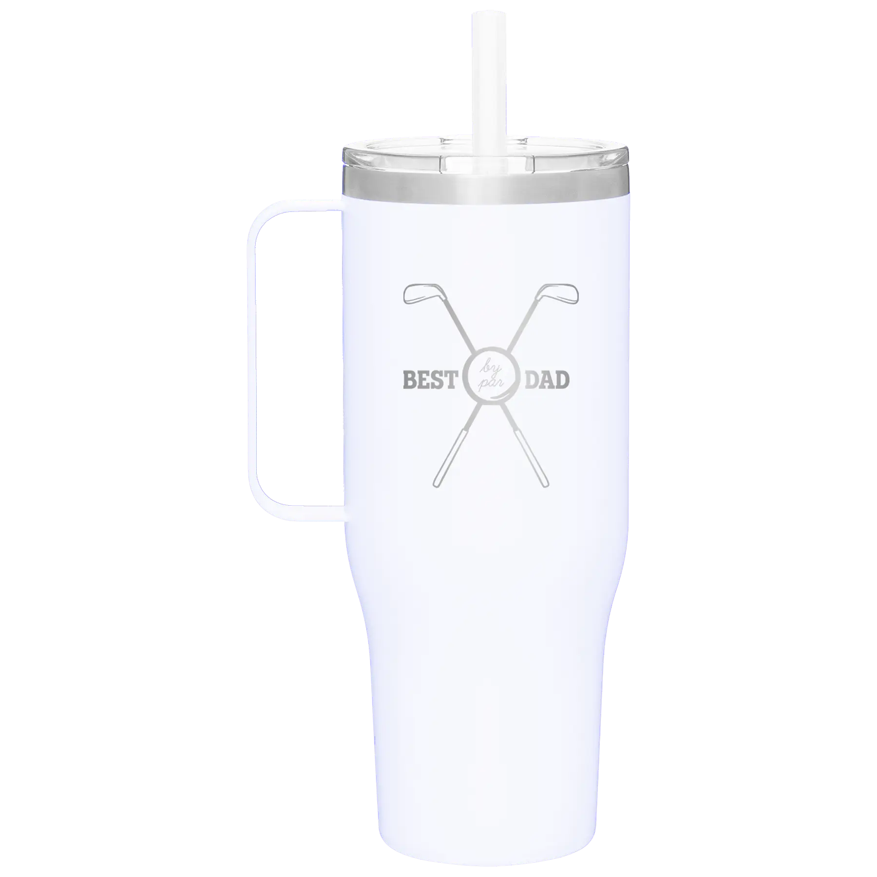 Personalized white 40 oz vacuum insulated tumbler mug with 'By Par' design