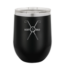 Personalized black 12 oz vacuum insulated wine cup with etched 'By Par' design