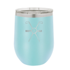 Personalized light blue 12 oz vacuum insulated wine cup with etched 'By Par' design