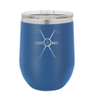 Personalized royal blue 12 oz vacuum insulated wine cup with etched 'By Par' design