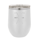 Personalized white 12 oz vacuum insulated wine cup with etched 'By Par' design