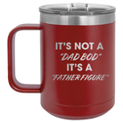 Personalized maroon 15 oz vacuum insulated coffee mug with etched 'Dad Bod' design