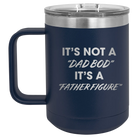 Personalized navy 15 oz vacuum insulated coffee mug with etched 'Dad Bod' design