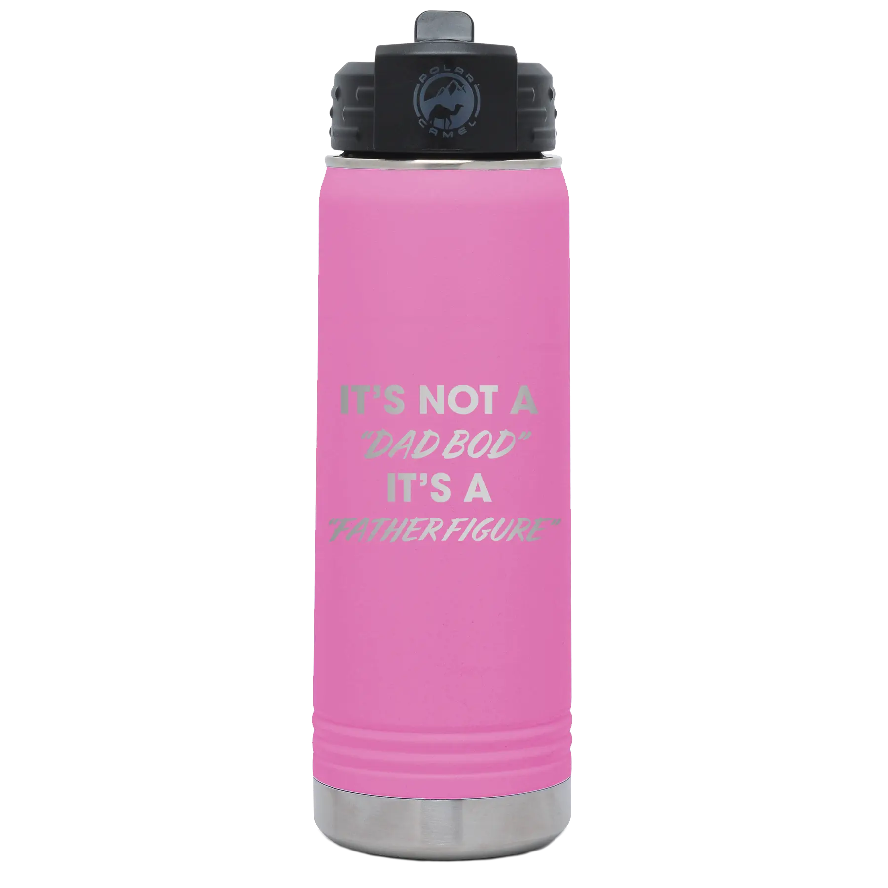 Laser etched light purple 20 oz vacuum insulated water bottle with 'Dad Bod' design