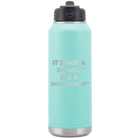 Laser etched teal 32 oz vacuum insulated water bottle with 'Dad Bod' design