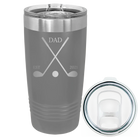 Laser etched dark gray 20 oz vacuum insulated tumbler with 'Dad Est Golf Clubs' design