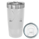 Laser etched white 20 oz vacuum insulated tumbler with 'Dad Est Golf Clubs' design