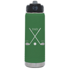 Laser etched green 20 oz vacuum insulated water bottle with 'Dad Est Golf Clubs' design