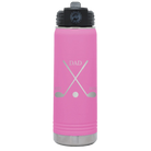 Laser etched light purple 20 oz vacuum insulated water bottle with 'Dad Est Golf Clubs' design