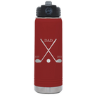 Laser etched maroon 20 oz vacuum insulated water bottle with 'Dad Est Golf Clubs' design