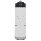 Laser etched white 20 oz vacuum insulated water bottle with 'Dad Est Golf Clubs' design