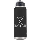 Laser etched black 32 oz vacuum insulated water bottle with 'Dad Est Golf Clubs' design