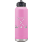 Laser etched light purple 32 oz vacuum insulated water bottle with 'Dad Est Golf Clubs' design