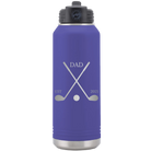 Laser etched purple 32 oz vacuum insulated water bottle with 'Dad Est Golf Clubs' design
