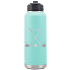 Laser etched teal 32 oz vacuum insulated water bottle with 'Dad Est Golf Clubs' design