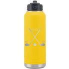 Laser etched yellow 32 oz vacuum insulated water bottle with 'Dad Est Golf Clubs' design