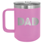Personalized light purple 15 oz vacuum insulated coffee mug with etched 'Dad Golf' design