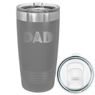 Laser etched dark gray 20 oz vacuum insulated tumbler with 'Dad Golf' design