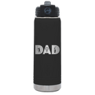 Laser etched black 20 oz vacuum insulated water bottle with 'Dad Golf' design