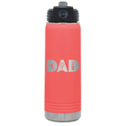 Laser etched coral 20 oz vacuum insulated water bottle with 'Dad Golf' design