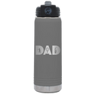 Laser etched dark gray 20 oz vacuum insulated water bottle with 'Dad Golf' design