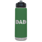Laser etched green 20 oz vacuum insulated water bottle with 'Dad Golf' design