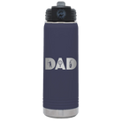 Laser etched navy 20 oz vacuum insulated water bottle with 'Dad Golf' design