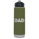 Laser etched olive green 20 oz vacuum insulated water bottle with 'Dad Golf' design