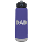 Laser etched purple 20 oz vacuum insulated water bottle with 'Dad Golf' design