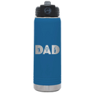 Laser etched royal blue 20 oz vacuum insulated water bottle with 'Dad Golf' design