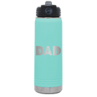 Laser etched teal 20 oz vacuum insulated water bottle with 'Dad Golf' design