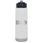 Laser etched white 20 oz vacuum insulated water bottle with 'Dad Golf' design