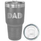 Laser etched dark gray 30 oz vacuum insulated tumbler with 'Dad Golf' design
