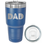 Laser etched royal blue 30 oz vacuum insulated tumbler with 'Dad Golf' design