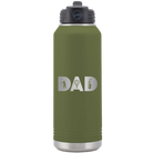 Laser etched olive green 32 oz vacuum insulated water bottle with 'Dad Golf' design