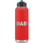 Laser etched red 32 oz vacuum insulated water bottle with 'Dad Golf' design