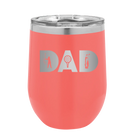 Personalized coral 12 oz vacuum insulated wine cup with etched 'Dad Golf' design