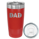 Laser etched red 20 oz vacuum insulated tumbler with 'Dad Tools' design
