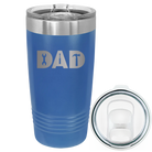 Laser etched royal blue 20 oz vacuum insulated tumbler with 'Dad Tools' design