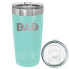 Laser etched teal 20 oz vacuum insulated tumbler with 'Dad Tools' design