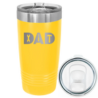 Laser etched yellow 20 oz vacuum insulated tumbler with 'Dad Tools' design