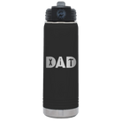 Laser etched black 20 oz vacuum insulated water bottle with 'Dad Tools' design