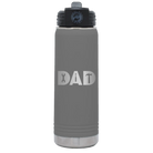 Laser etched dark gray 20 oz vacuum insulated water bottle with 'Dad Tools' design