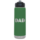 Laser etched green 20 oz vacuum insulated water bottle with 'Dad Tools' design
