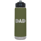 Laser etched olive green 20 oz vacuum insulated water bottle with 'Dad Tools' design